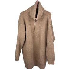 Barefoot dreams light brown ribbed 1/4 zip pull over sweater Womens size xl