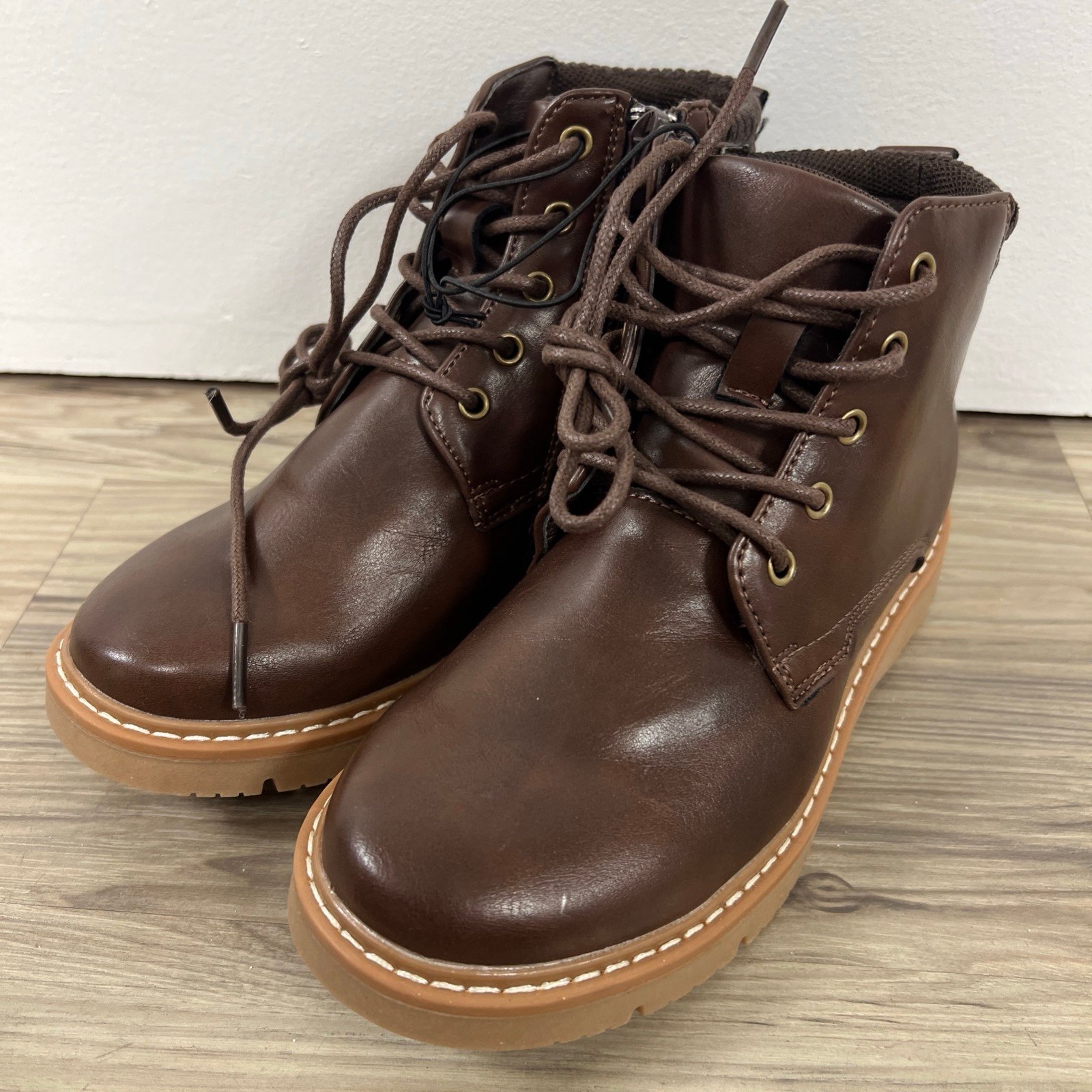Steve Madden Children's Brown Lace-up Ankle Boots w/Zippers Boys Size 13 NWOB