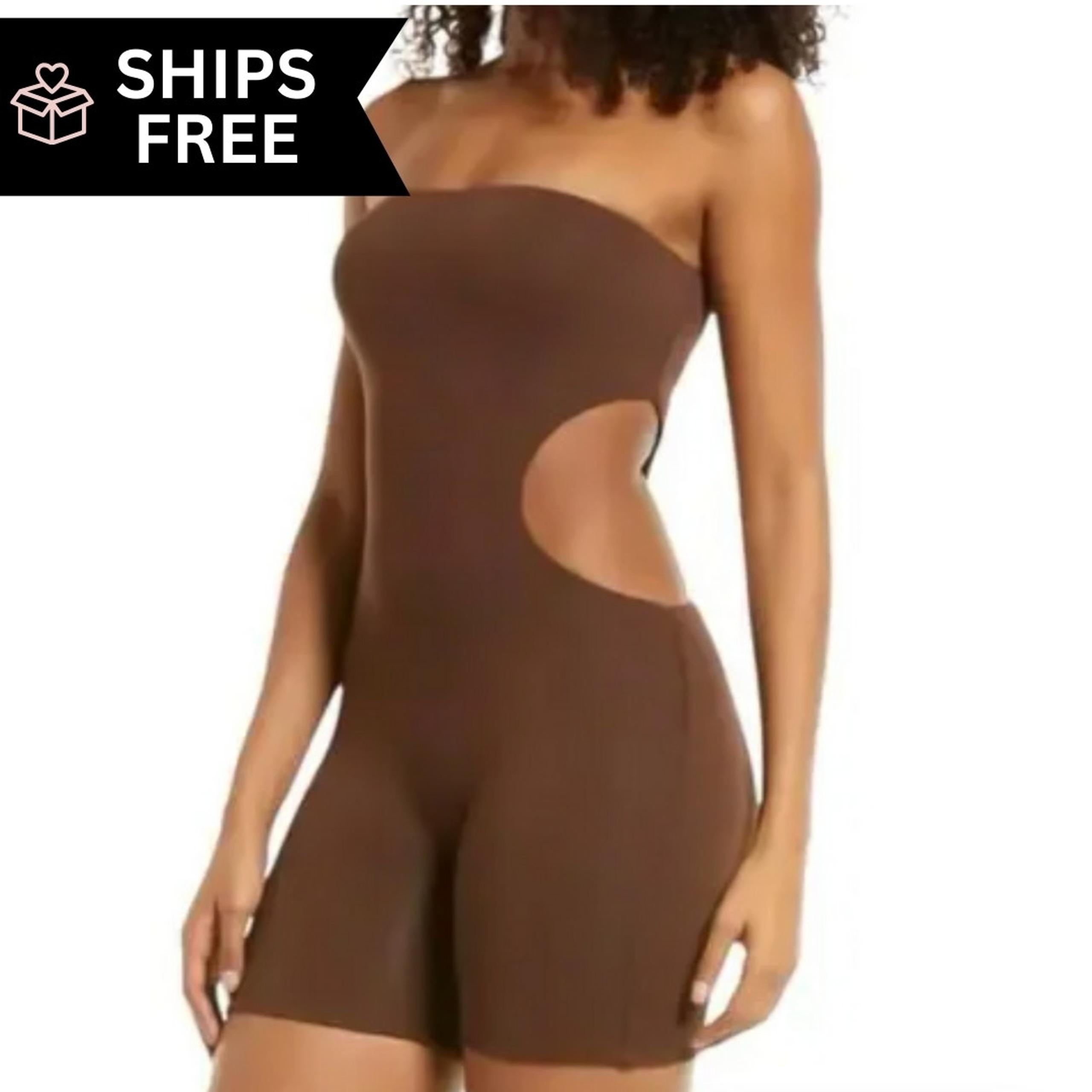 Naked Wardrobe Brown Strapless Waist Cut Out Romper Women Large Minimalistic