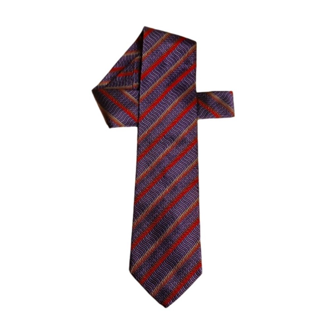 XMI PLATINUM Silk Purple Red Diagonal Wave Stripe Print Men's Tie