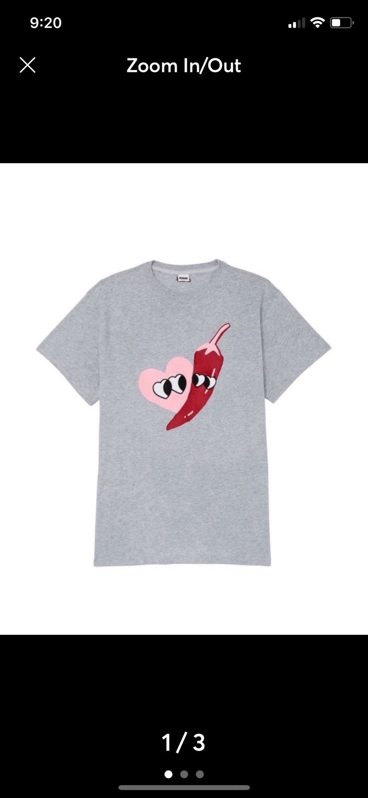 VS PINK Campus Tee Shirt Limited Edition VDay Gray with Heart & Pepper Sz XL