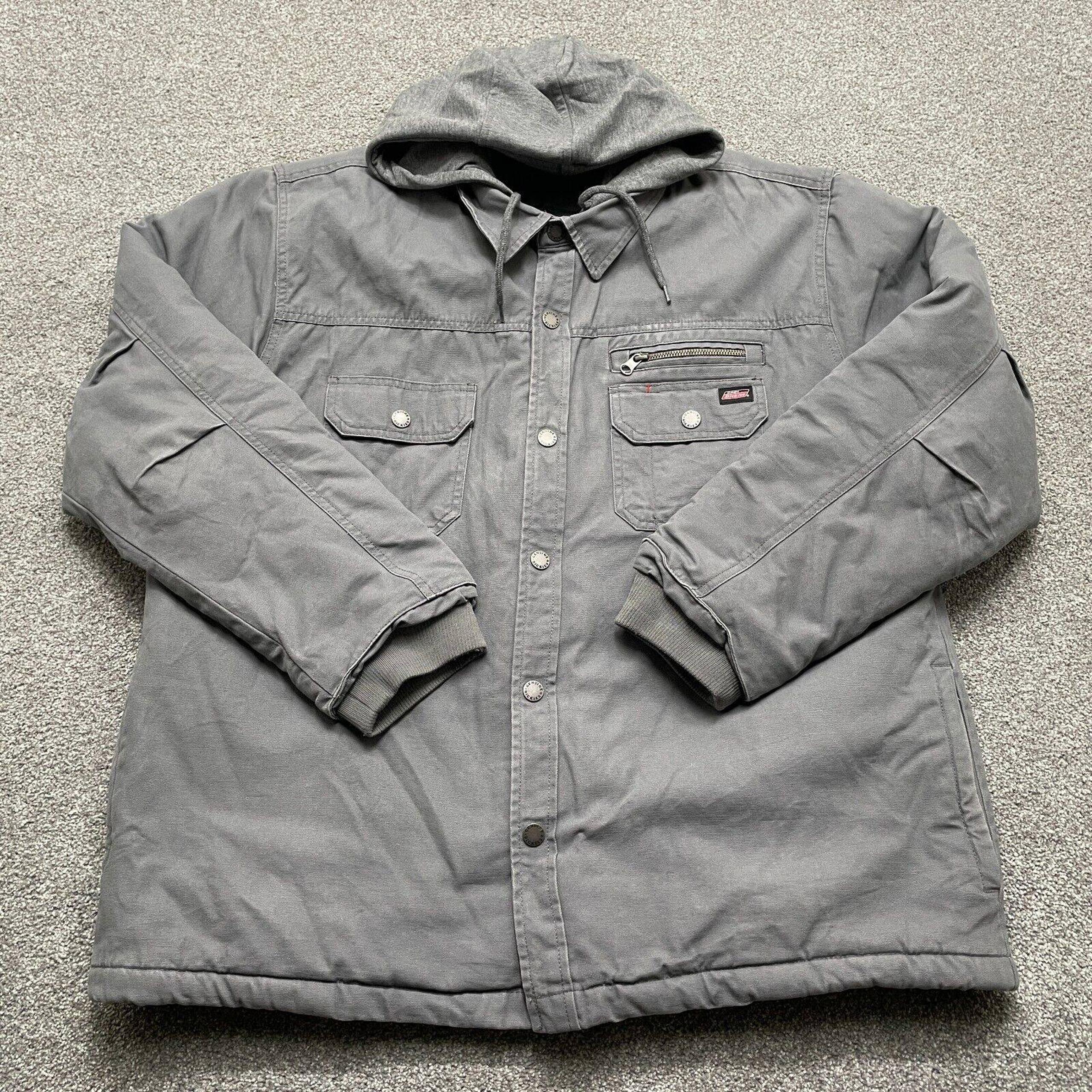 Dickies Jacket Adult 2XL XXL Gray Canvas Quilt Lined Hooded Insulated Coat Mens