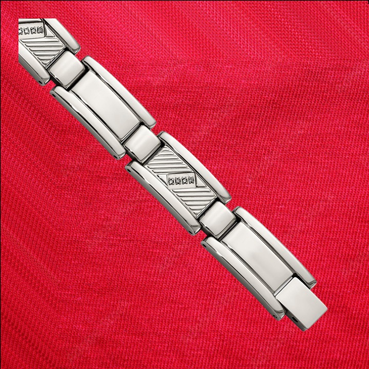 Stainless Steel Polished and Textured with 1/10 carat Diamond 8.5 inch Bracelet
