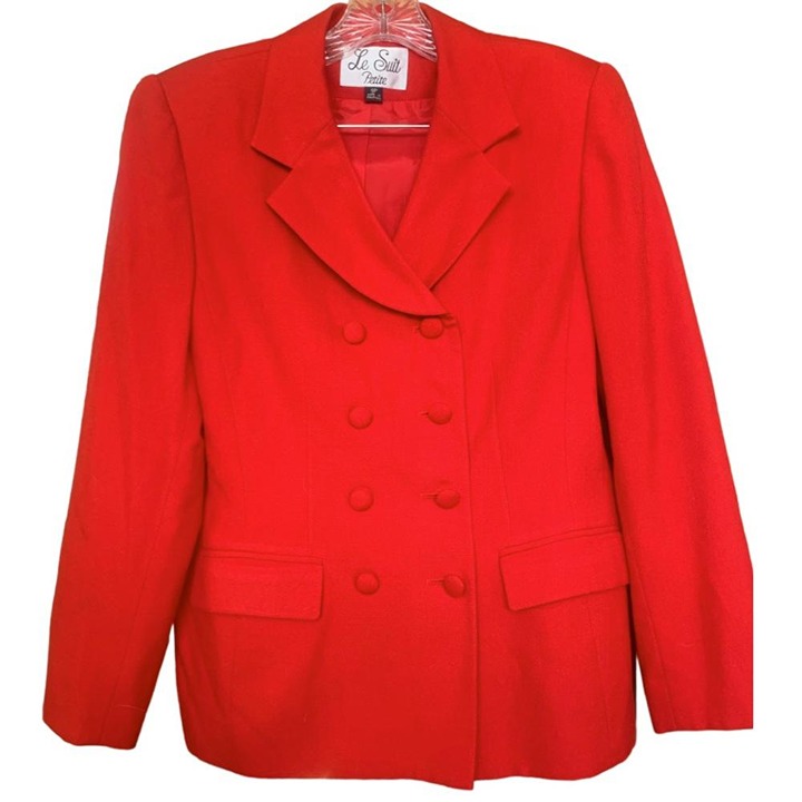 LE SUIT PETITE VINTAGE Red Double Breast Jacket Skirt Suit - Size 8P