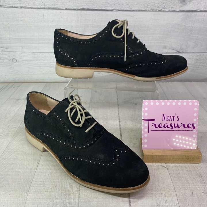 Cole Haan D444082 Black Suede Wingtips Oxfords Lace Up Low Heel Shoes Size 10 B