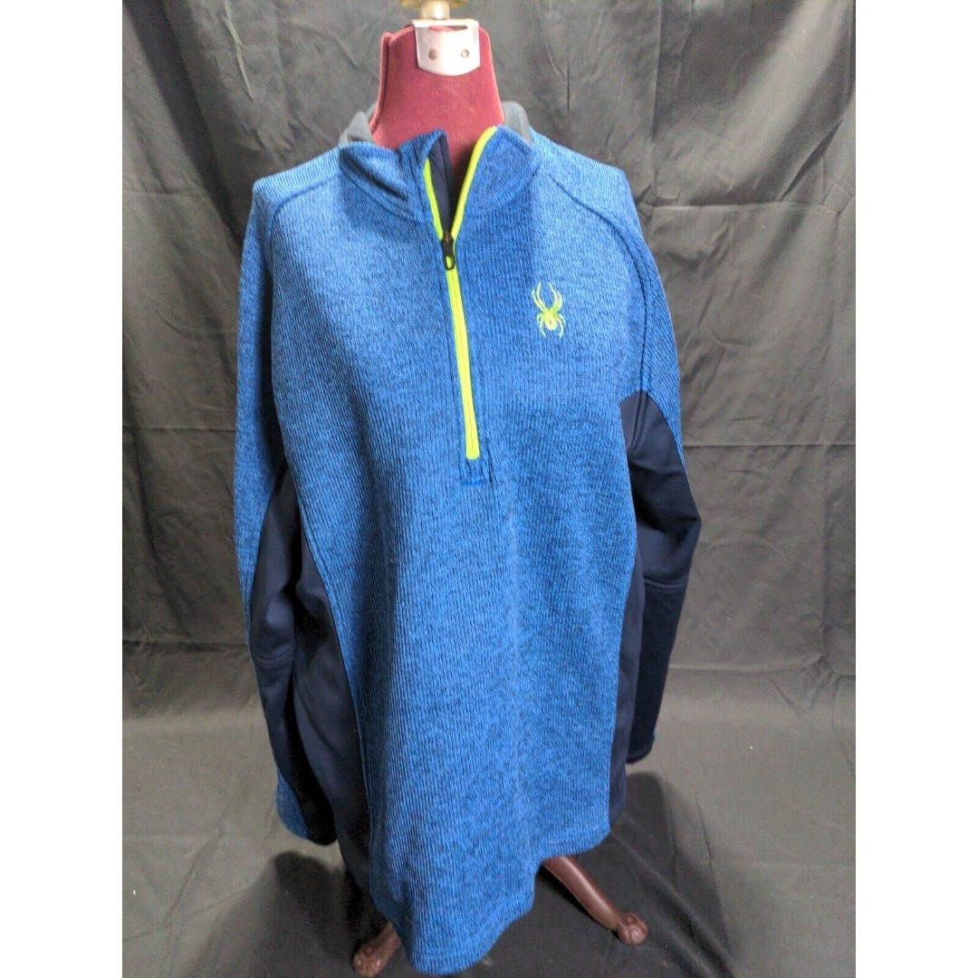 Spyder Men’s XL 1/4 Zip Jacket Sweater Knit Pullover Blue/Black/Yellow Trim