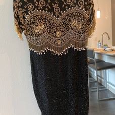 Black tie vintage beaded Dress