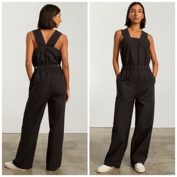 Everlane Black The Fatigue Apron Jumpsuit Cotton Linen 4