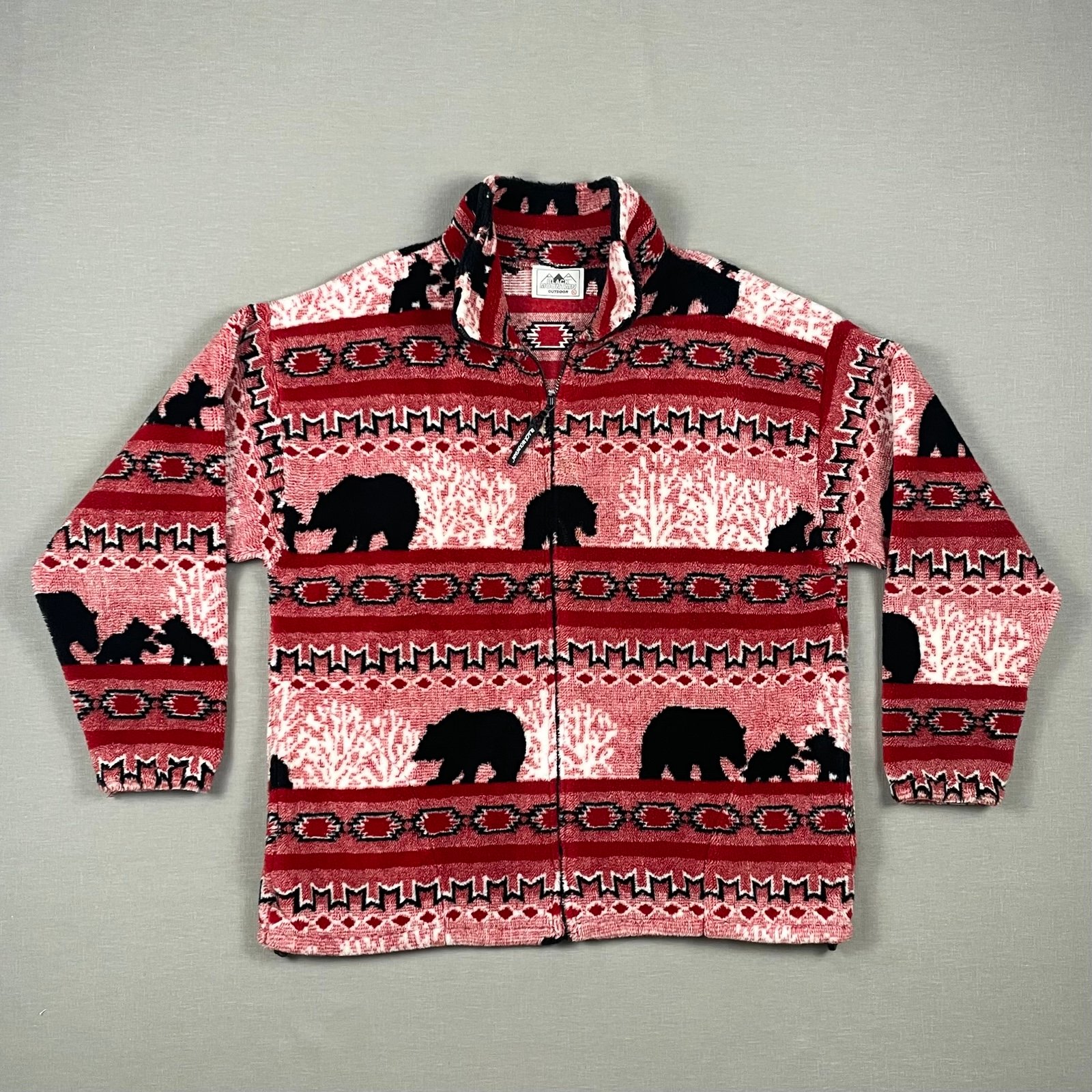 VTG Black Mountain Fleece Jacket Mens XL Deep Pile Bears Aztec Print USA 90s EUC