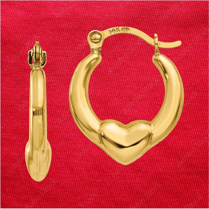14K Hollow Heart Hoop Earrings