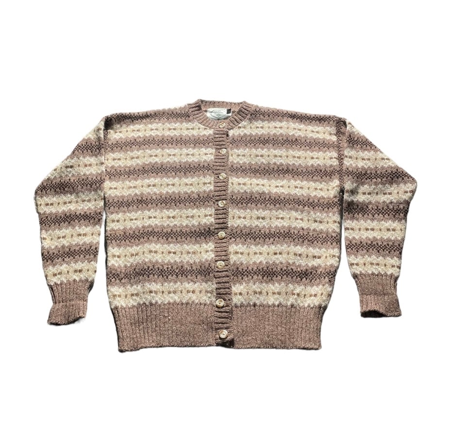 Vintage CELTIC WOOLLENS Hand Knit in Great Britain Wool Cardigan Striped Sweater