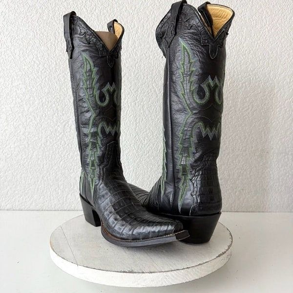 Rod Patrick Womens Cowboy Boots 8.5AA Black Caiman Leather Western 14 RPM003