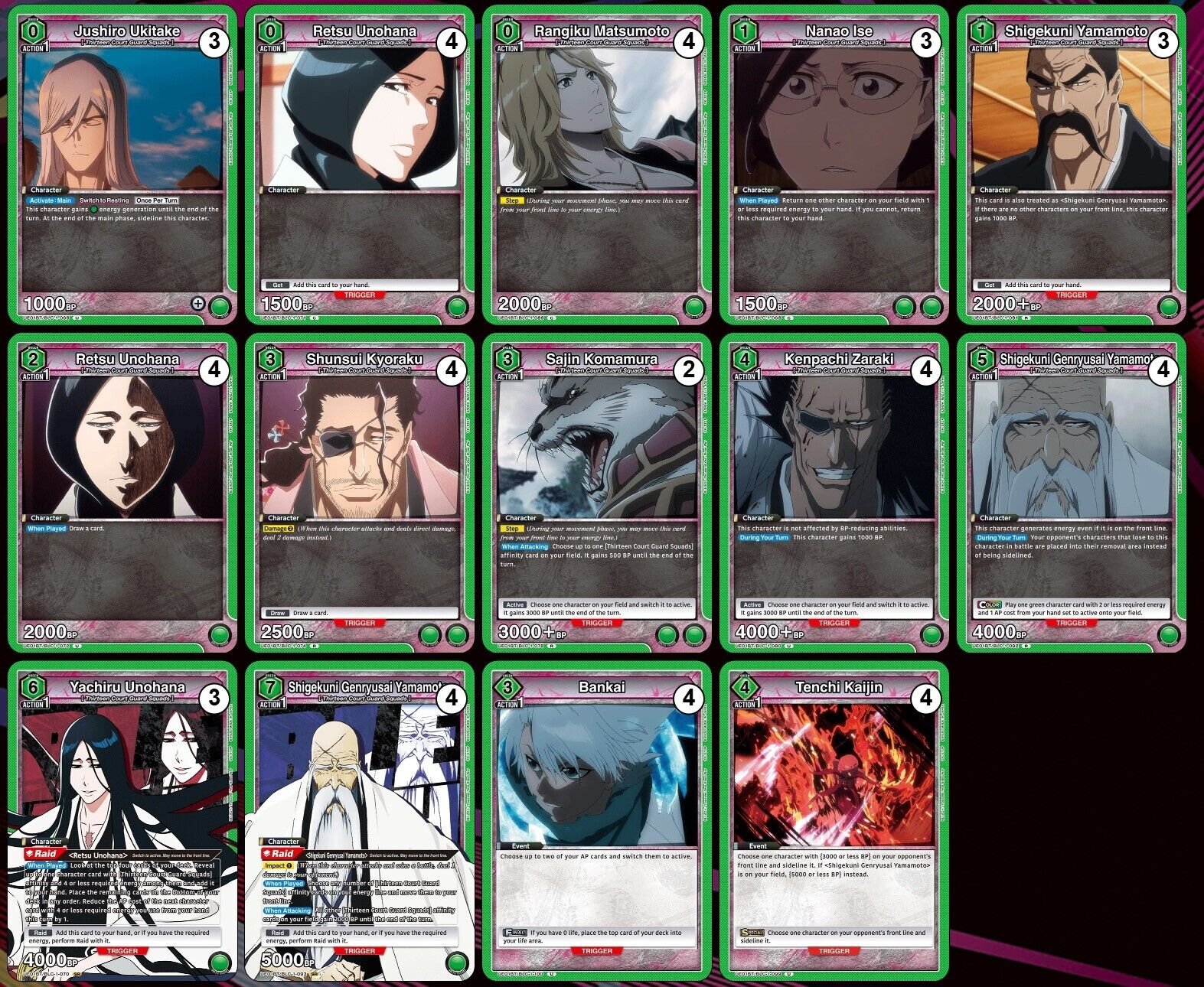 Union Arena BLC Bleach Green Yamamoto-Sama Kenpachi Unohana Yamamoto Flood Deck