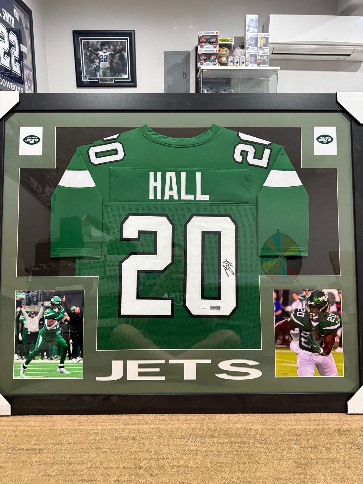 Breece Hall signed custom framed jersey Coa JSA and pia