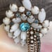 WEISS Vintage Milk Glass Brooch with baby blue rhinestones