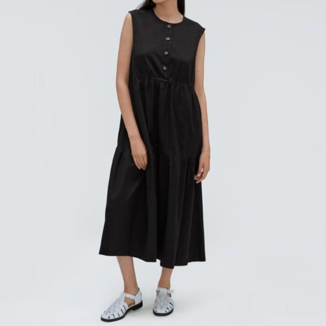 Everlane The Tiered Cotton Midi Dress Black S