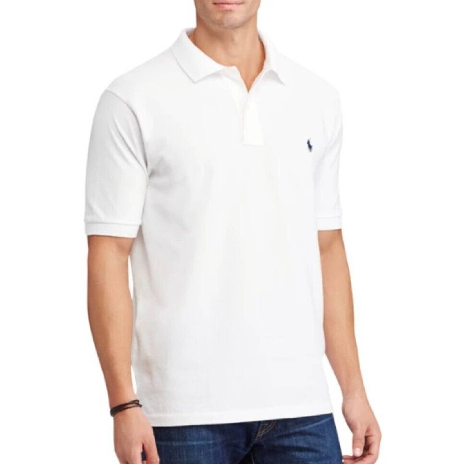 Polo Ralph Lauren Big & Tall Mens Solid White Cotton Short Sleeve Polo Shirt XLT