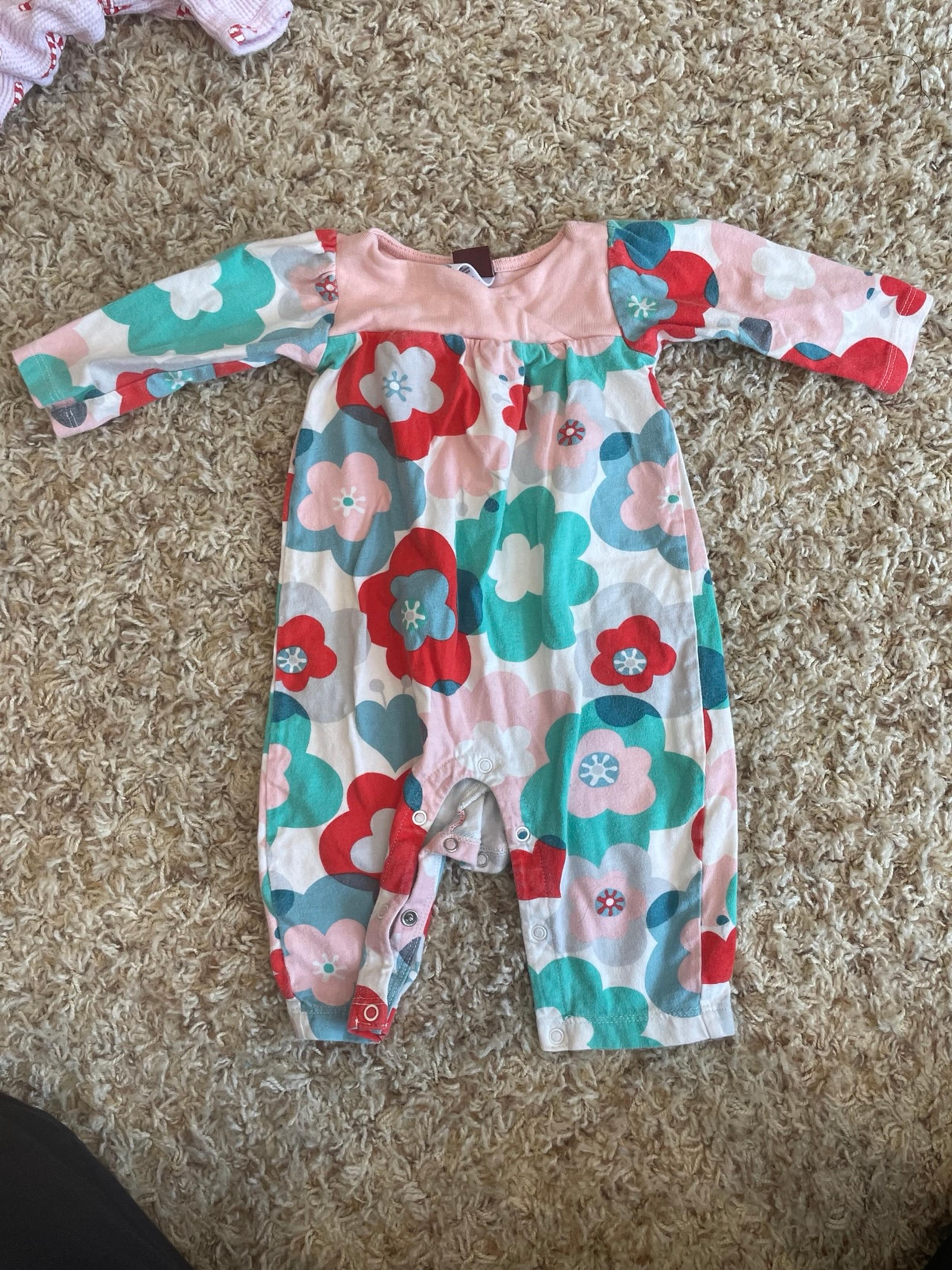 Tea collection romper pink green floral 0-3M
