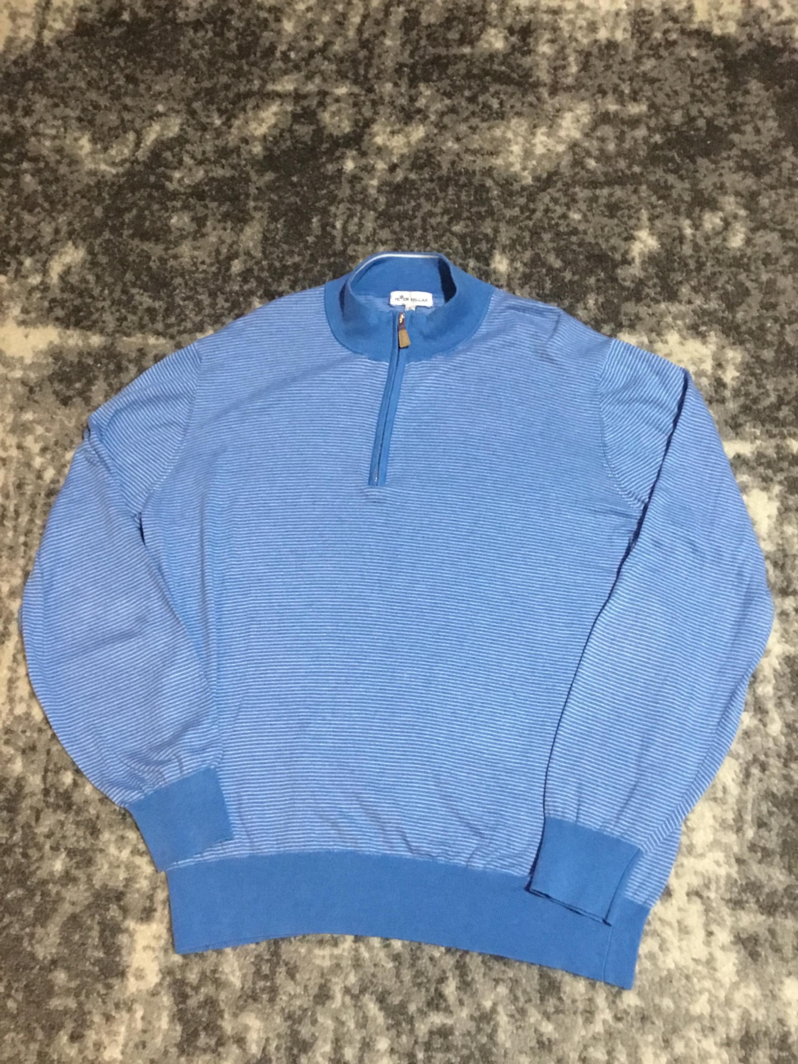 Peter Millar Men's Overlook Rib Quarter-Zip Sweater CK7 Storm Blue Size Large