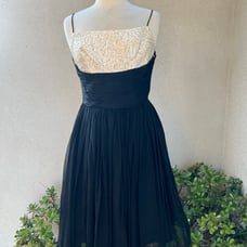 Vintage 60s cocktail dress short black chiffon satin beaded XS Jay Herbert