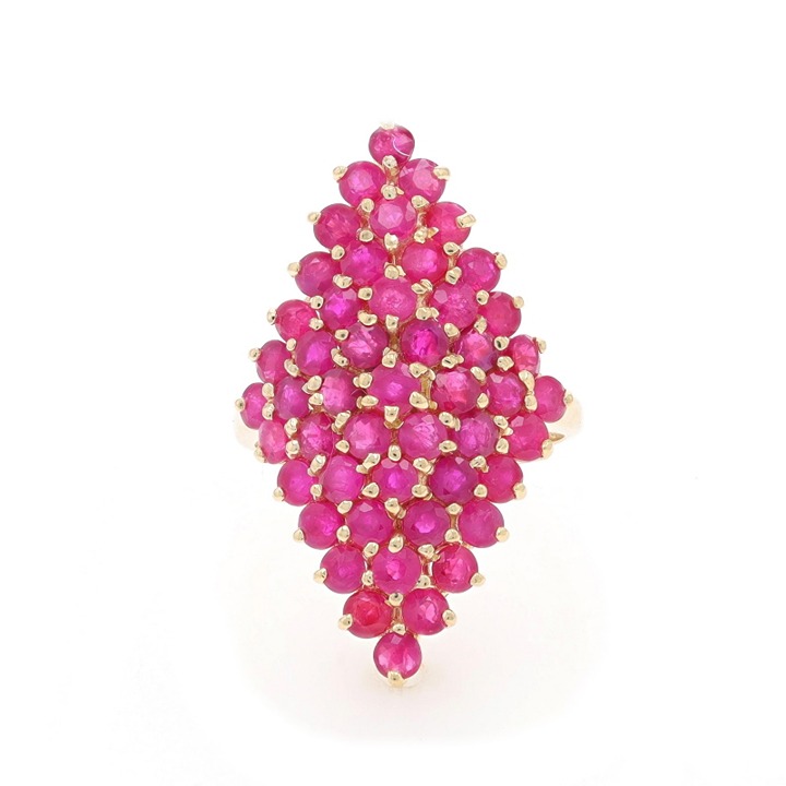 Yellow Gold Ruby Cluster Cocktail Ring - 14k Round 5.39ctw LX2005