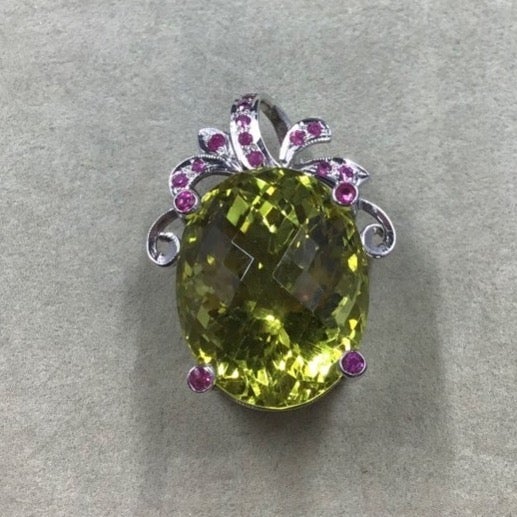 Sterling Lemon Quartz with Ruby Accents Pendant