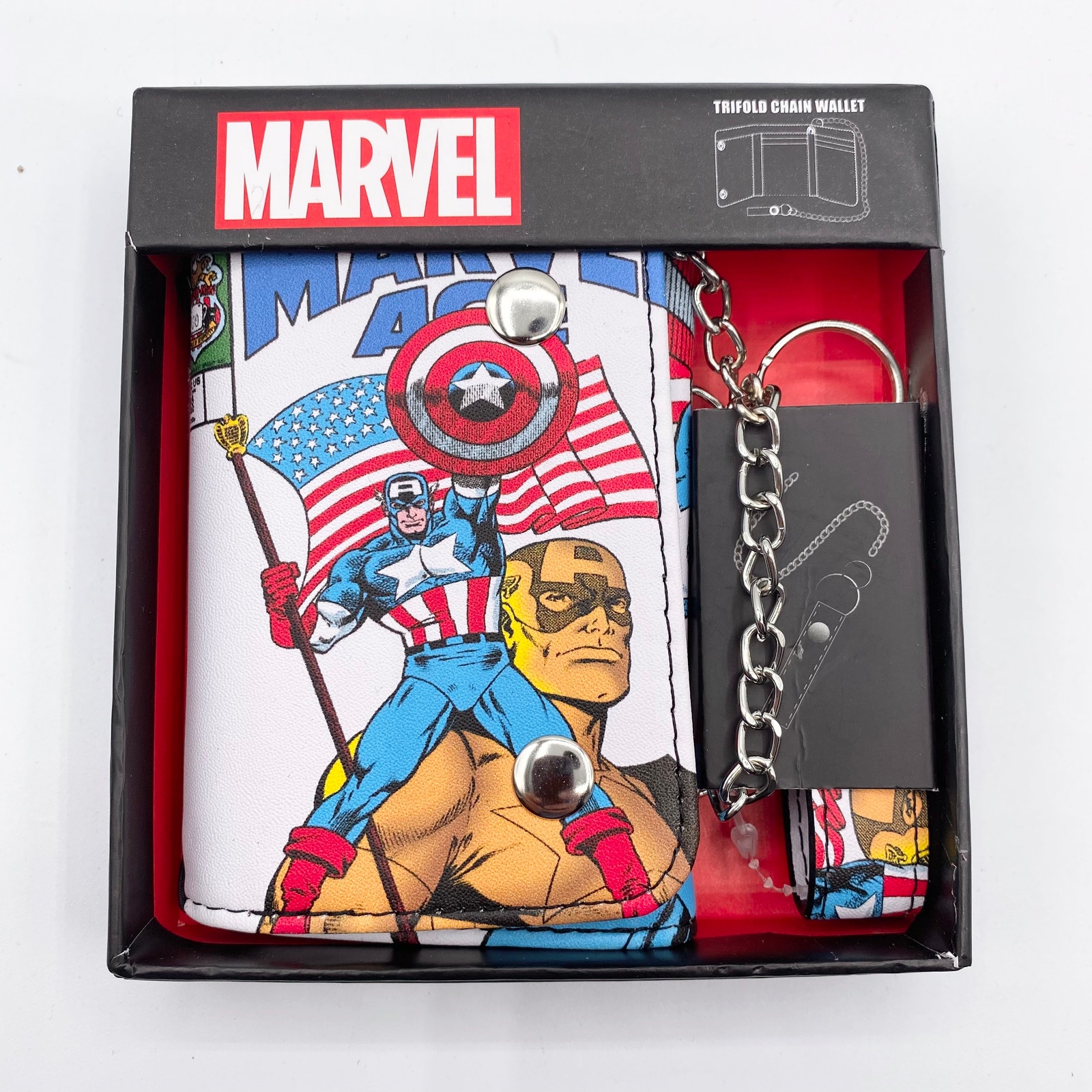 New! Captain America Trifold Chain Wallet Marvel Avengers Gift Comic-Con Cartera