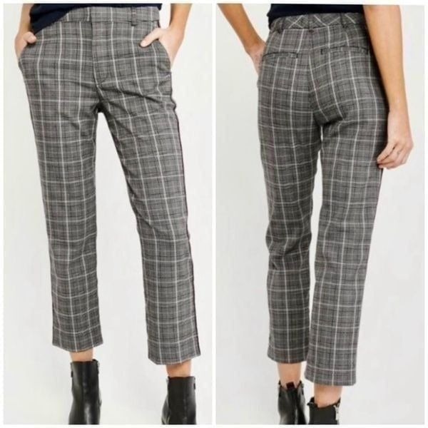 Abercrombie & Fitch Simone Grey Plaid High Rise Ankle Flare Trouser Pants Size L