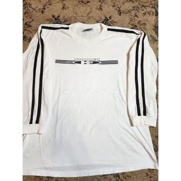 Vintage 00's Y2K Hummer H2 Longsleeve Shirt Stripes GM Truck White Black Large