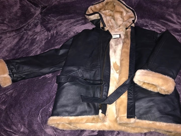 Alex + Alex Unisex 2XL Navy Blue Hooded Leather Coat