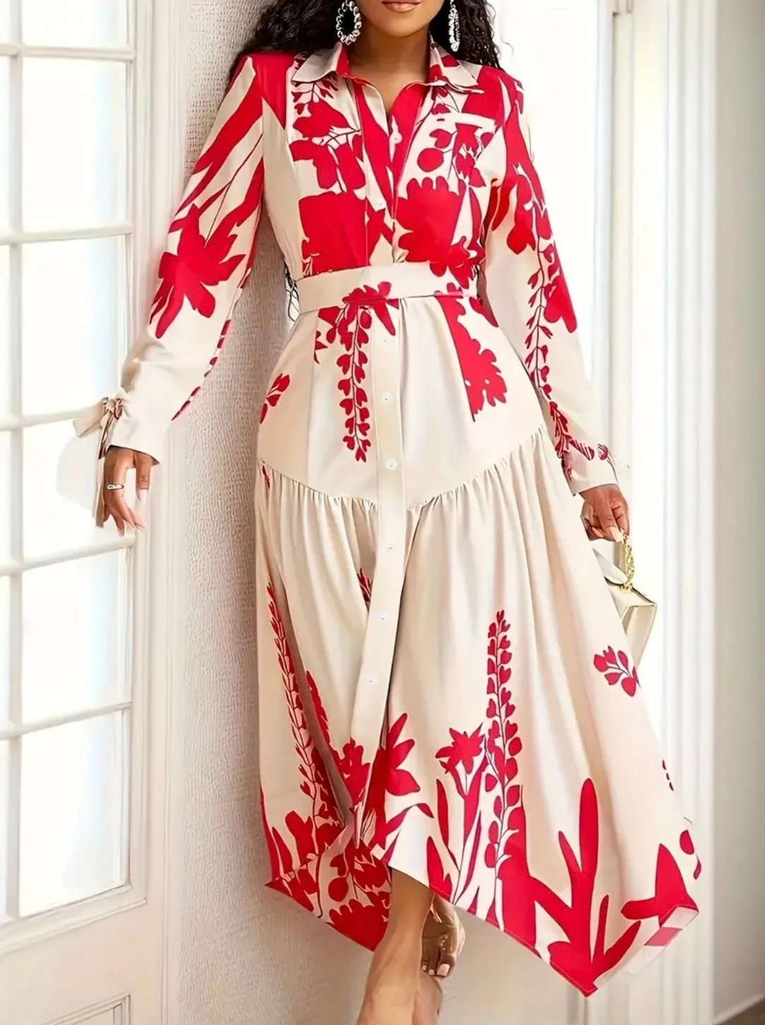 Plus Size Floral Print Asymmetrical Hem Ruched Midi Dress