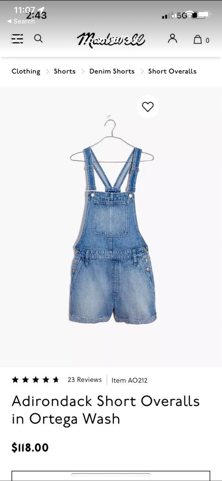 Madewell Adirondack Shortall Overalls SM