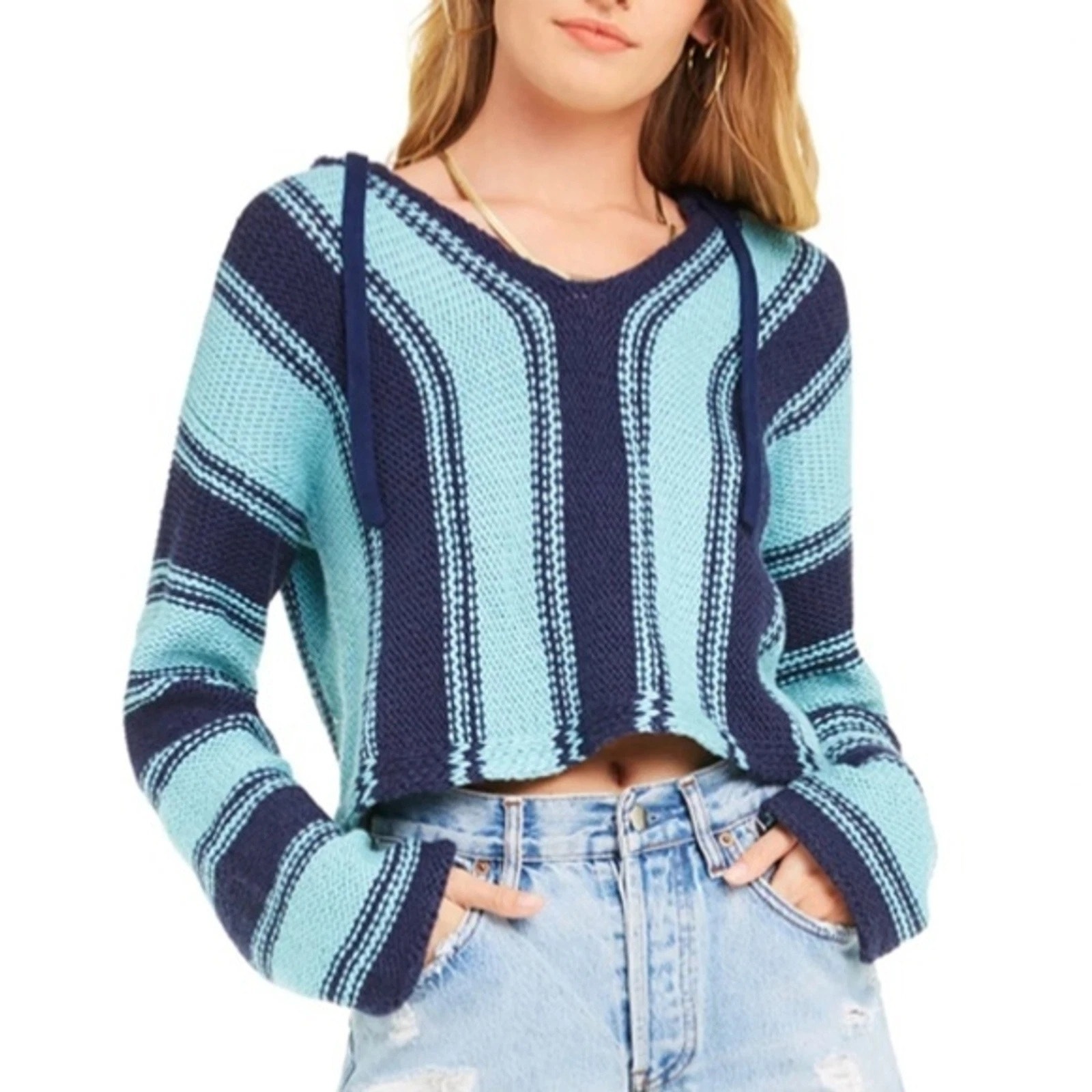 WILDFOX 218 Chromatic Stroke Hermosa Striped Hoodie Navy Teal Size Women's S