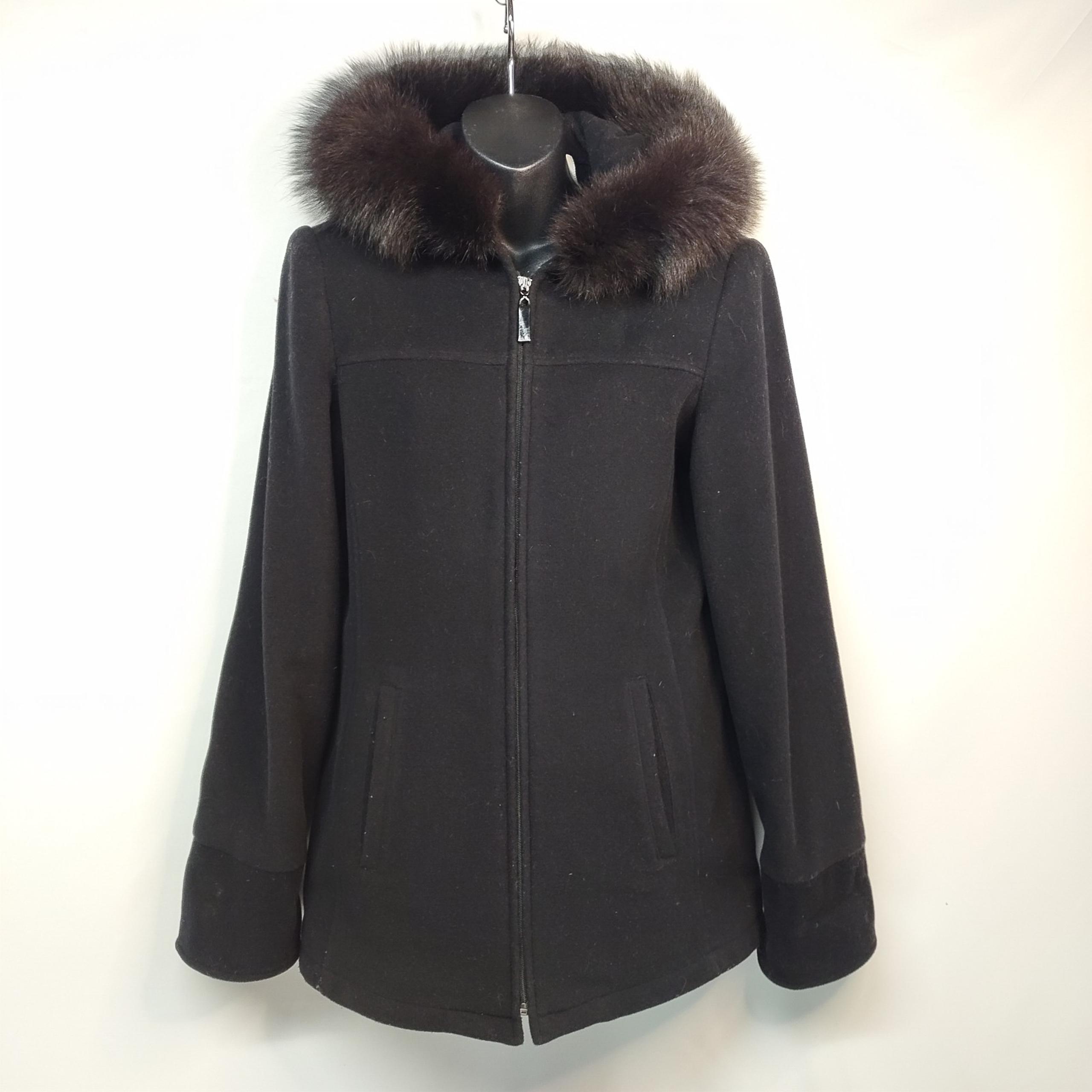 Worthington Women's Black Wool Blend Faux Fur Hood Peacoat Size S