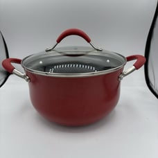 The Pioneer Woman Stock Pot 5.5 Quart Red Speckled w Glass Lid G4