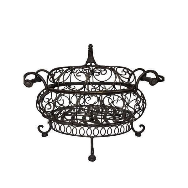 Vintage French Wrought Iron Centerpiece Basket with Lid Large Ornate Black Scrol