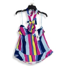 Parker Blouse Size S Ruffle Halter Top Striped Sleeveless Shirt Colorful Party