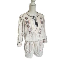 Free People Baha Boho Aztec V Neck Cream Romper Size S/P