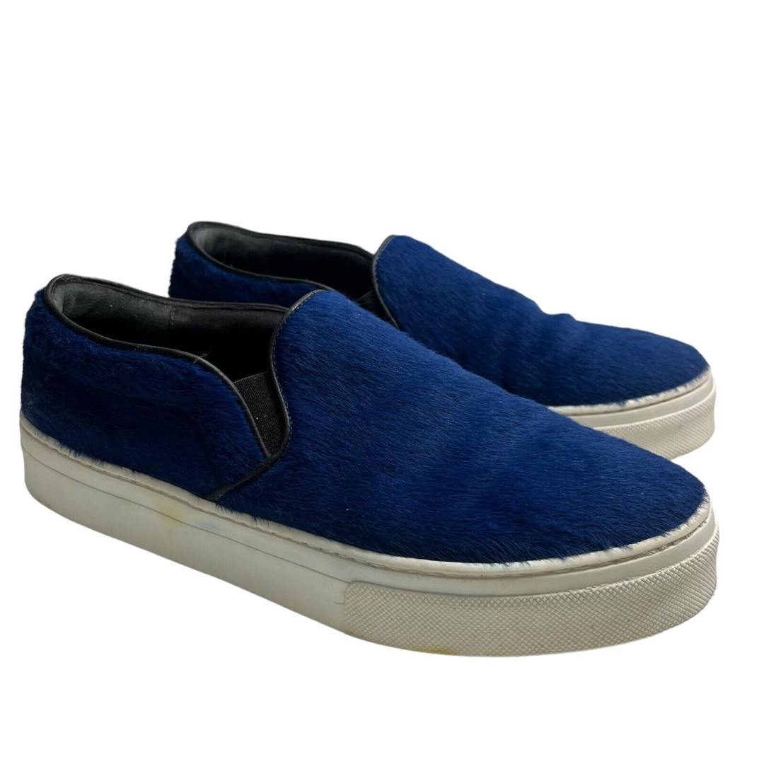 CELINE Sneakers Size 7.5 Blue Pony Hair Slip On Flats Women’s