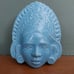 Vintage MCM Wall Pocket Vase God Mask Mayan Aztec Blue Glaze