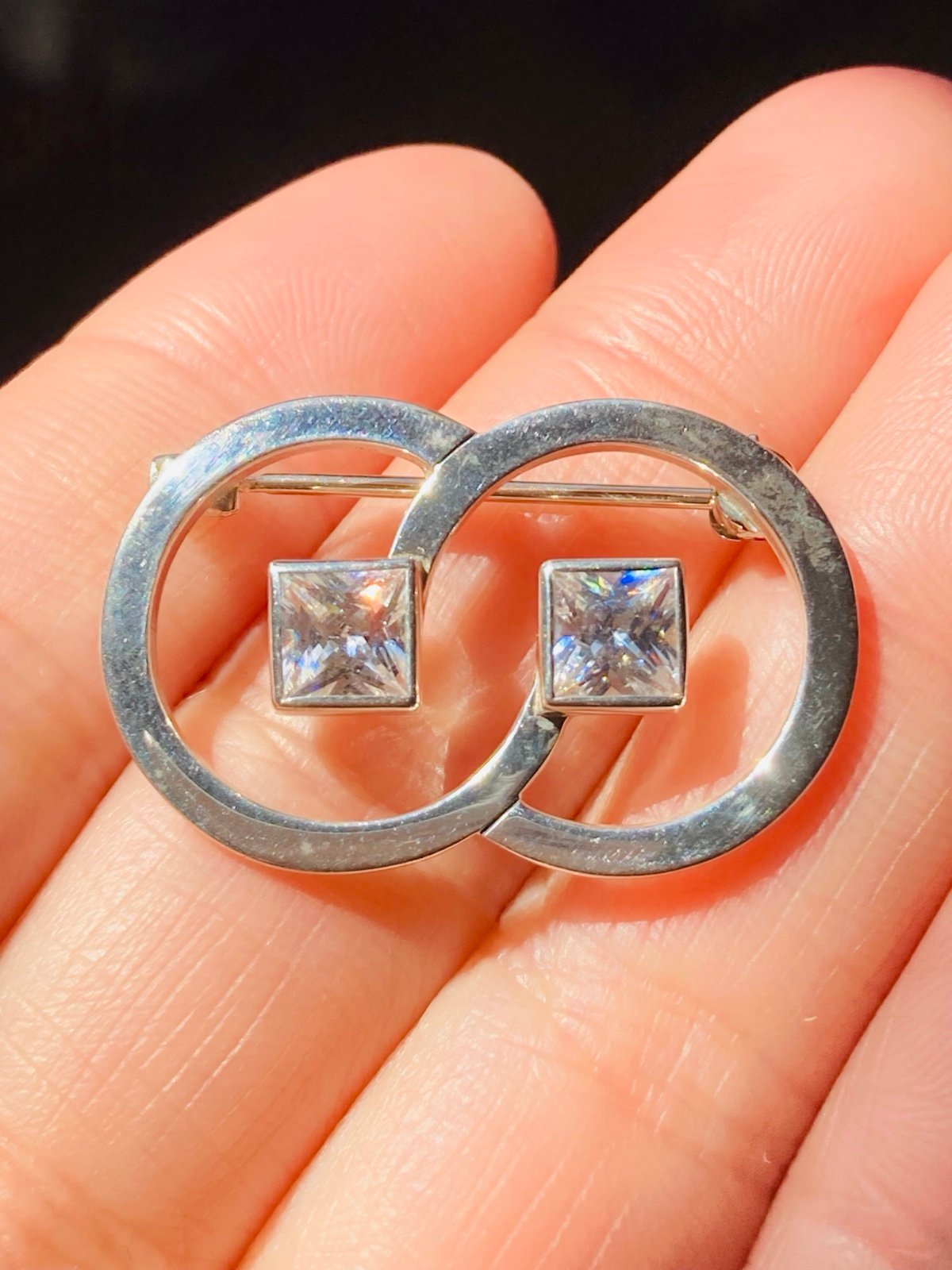 Signed 925 Sterling Silver Cubic Zirconia Brooch