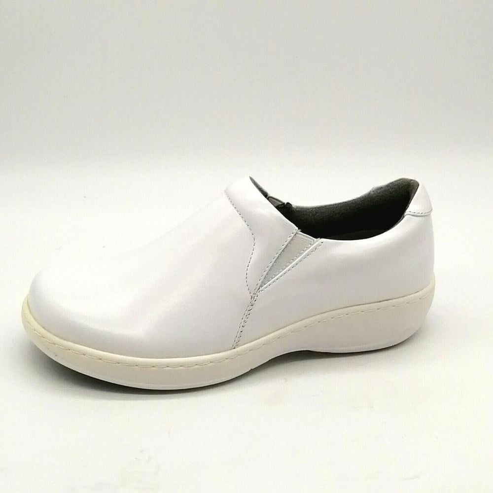 Spring Step Womens Leather Slip On Clog White Wedge Heel Cushioned Insole 7M NEW