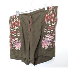 DRIFTWOOD Trevor Shorts Womens Size 10 Green Linen Blend Embroidered Pockets