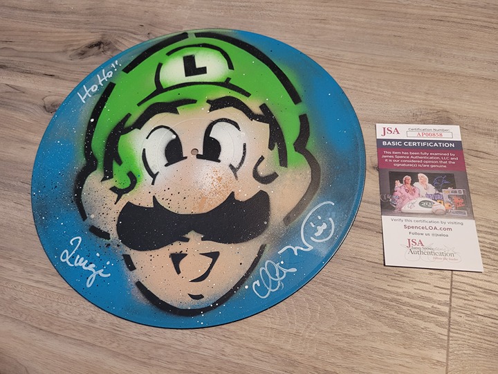CHARLES MARTINET AUTOGRAPHED LUIGI MARIO CUSTOM PAINTED VINYL RECORD SIGNED JSA