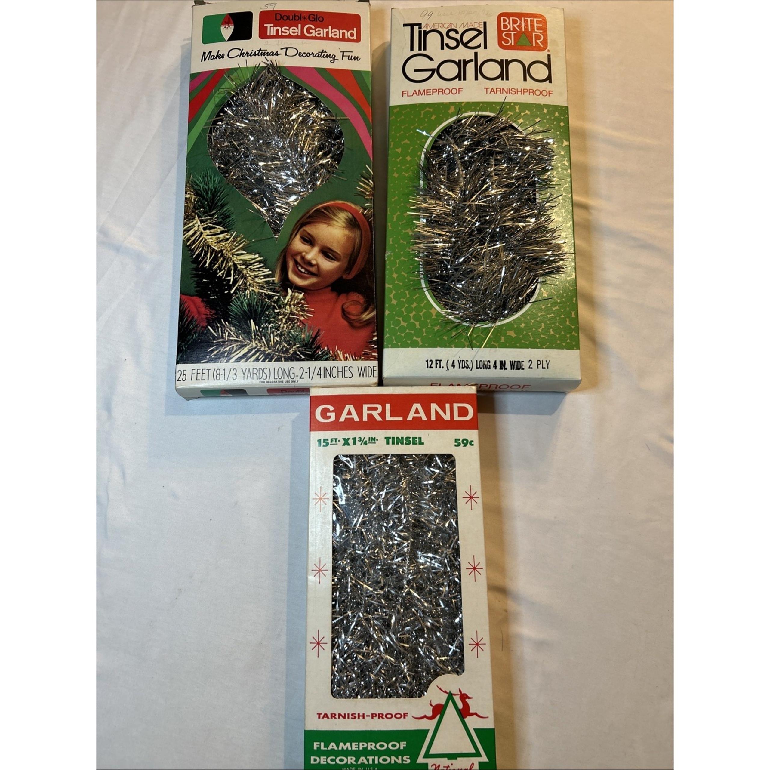 Vintage Brite Star Doubl Glo Silver Tinsel Christmas Garland 52 Feet Made USA - Star brite