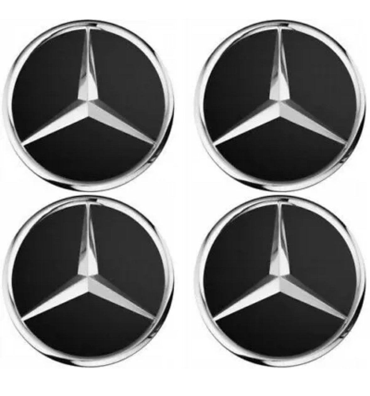 Mercedes Benz Black & Chrome 75MM Wheel Rim Center Hub Caps AMG OEM Upgrade 4PCS