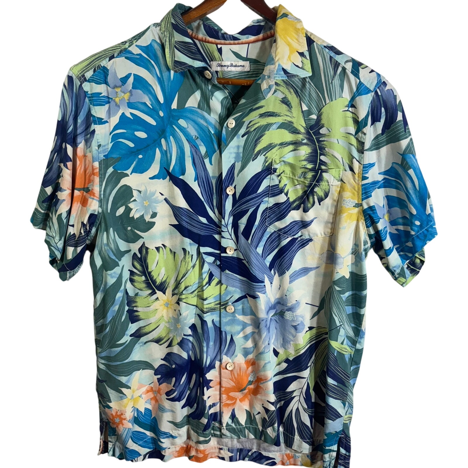 Tommy Bahama Men's L 100% Silk Blue Garden of Hope and Courage Hawaiian Shirt