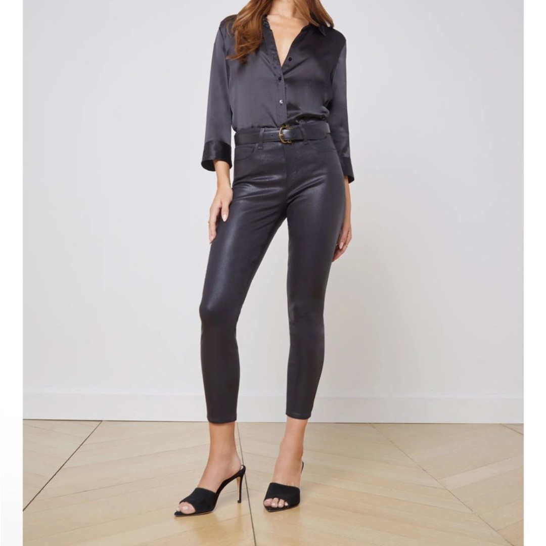 L’Agence Margot Skinny High Rise Black Coated Stretch Women Jeans Size 25