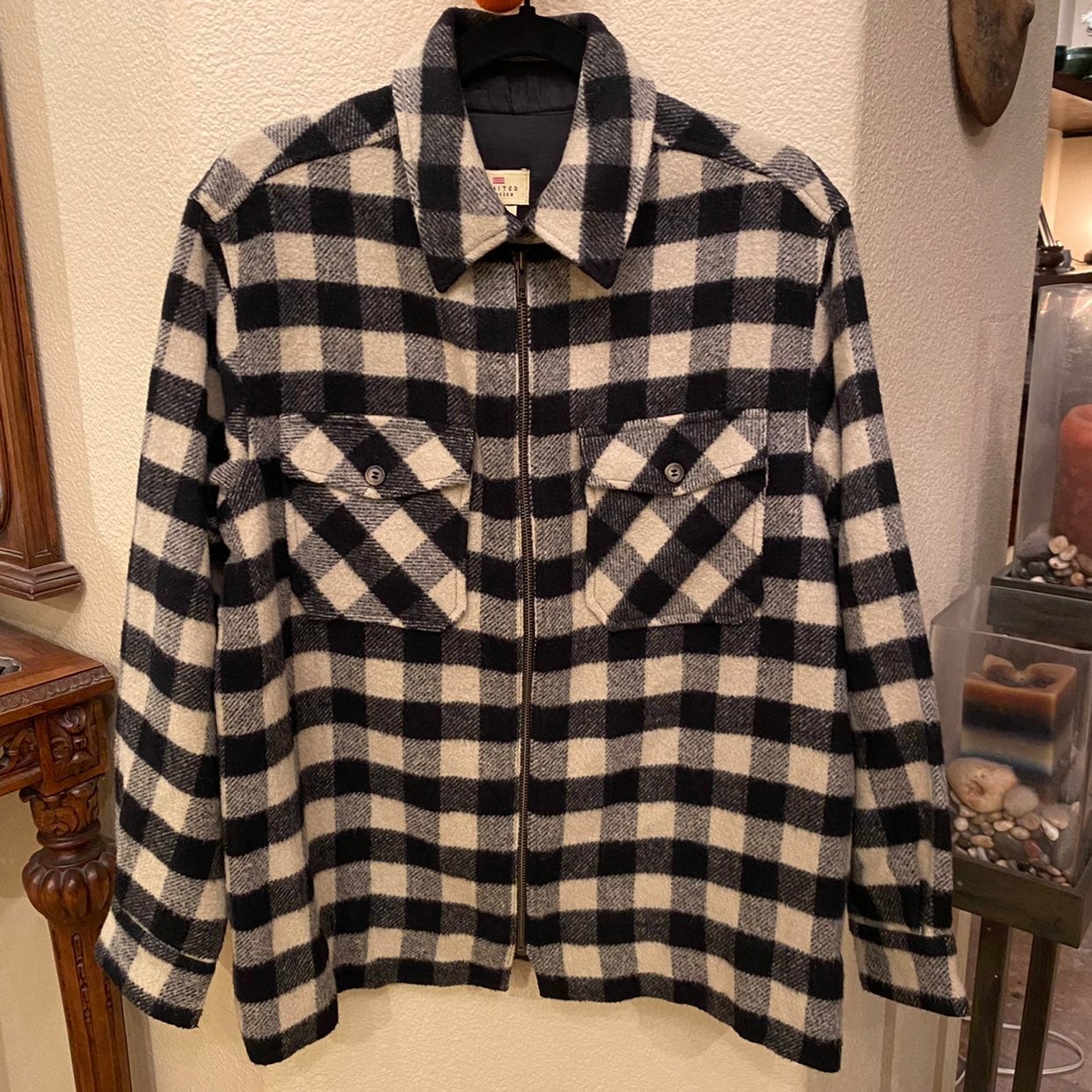 Vintage LIMITED AMERICA Gingham Plaid Wool/Mohair Blend Zip Jacket Size Medium-M