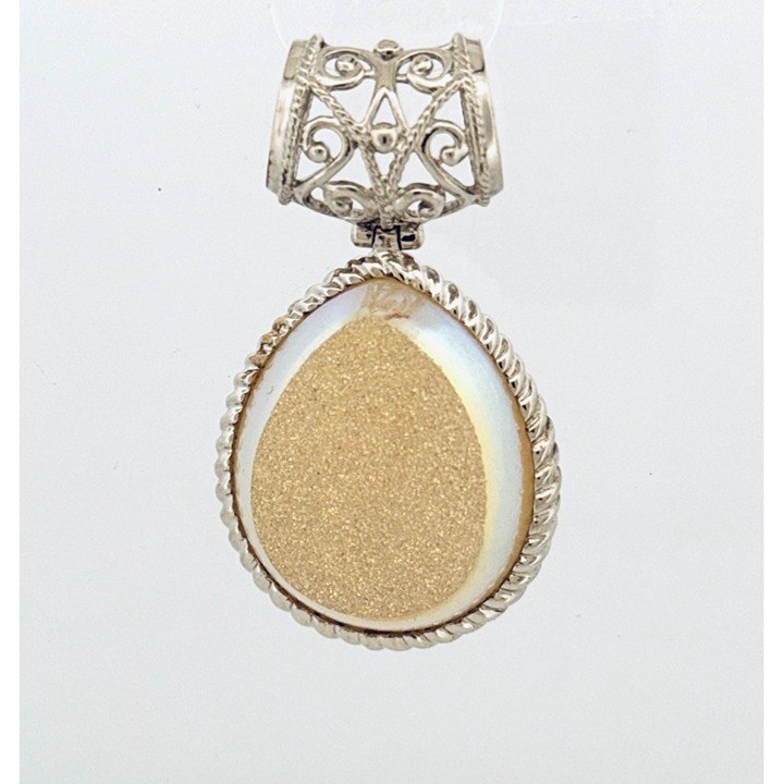 Estate Sterling Silver 925 Drusy Quartz Teardrop Pendant, 17.5g, No Chain